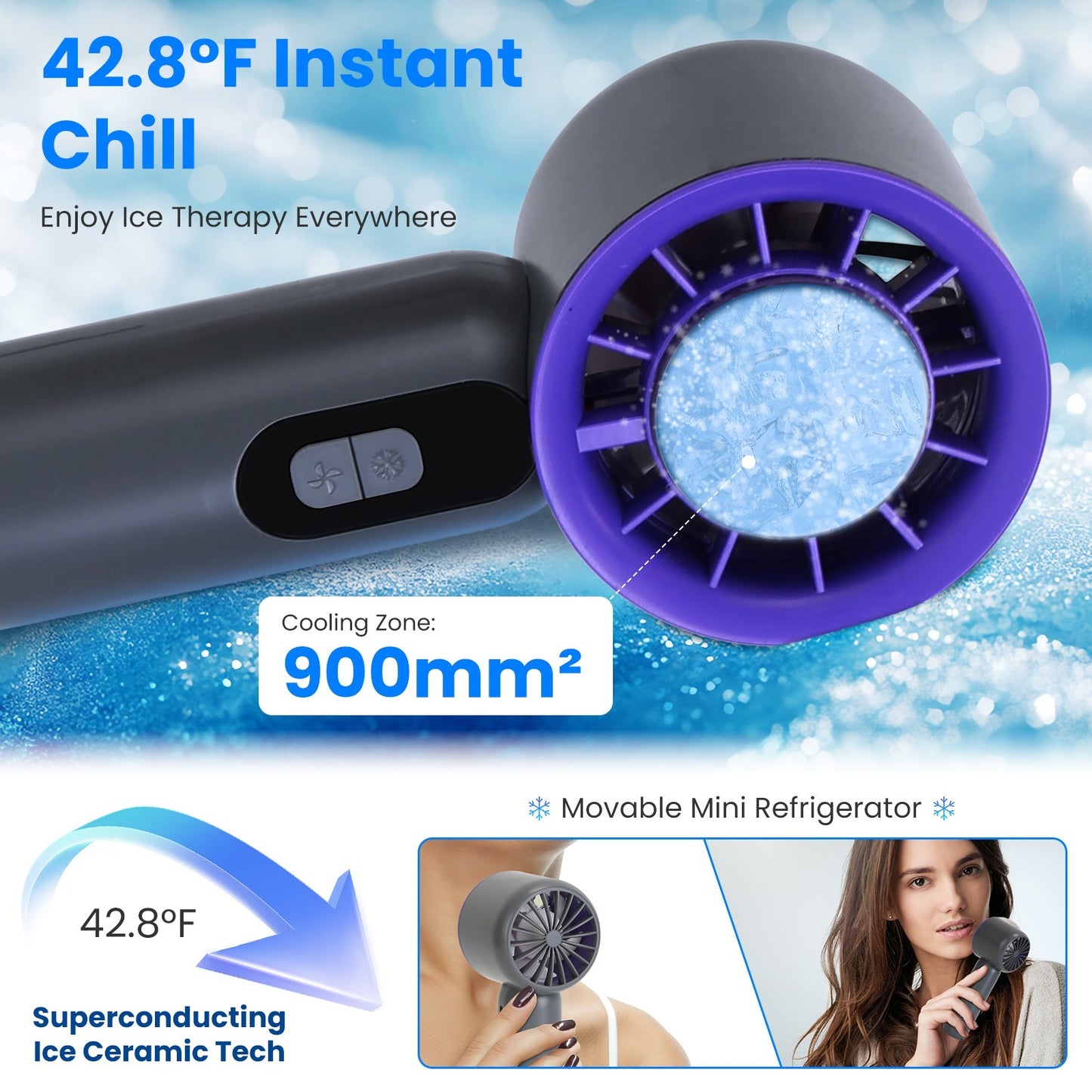 100-Speed Handheld Fan with Instant Cooling