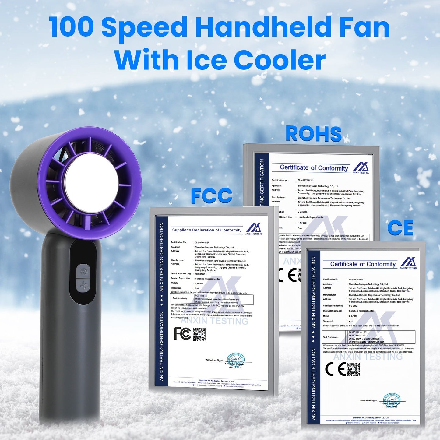 100-Speed Handheld Fan with Instant Cooling