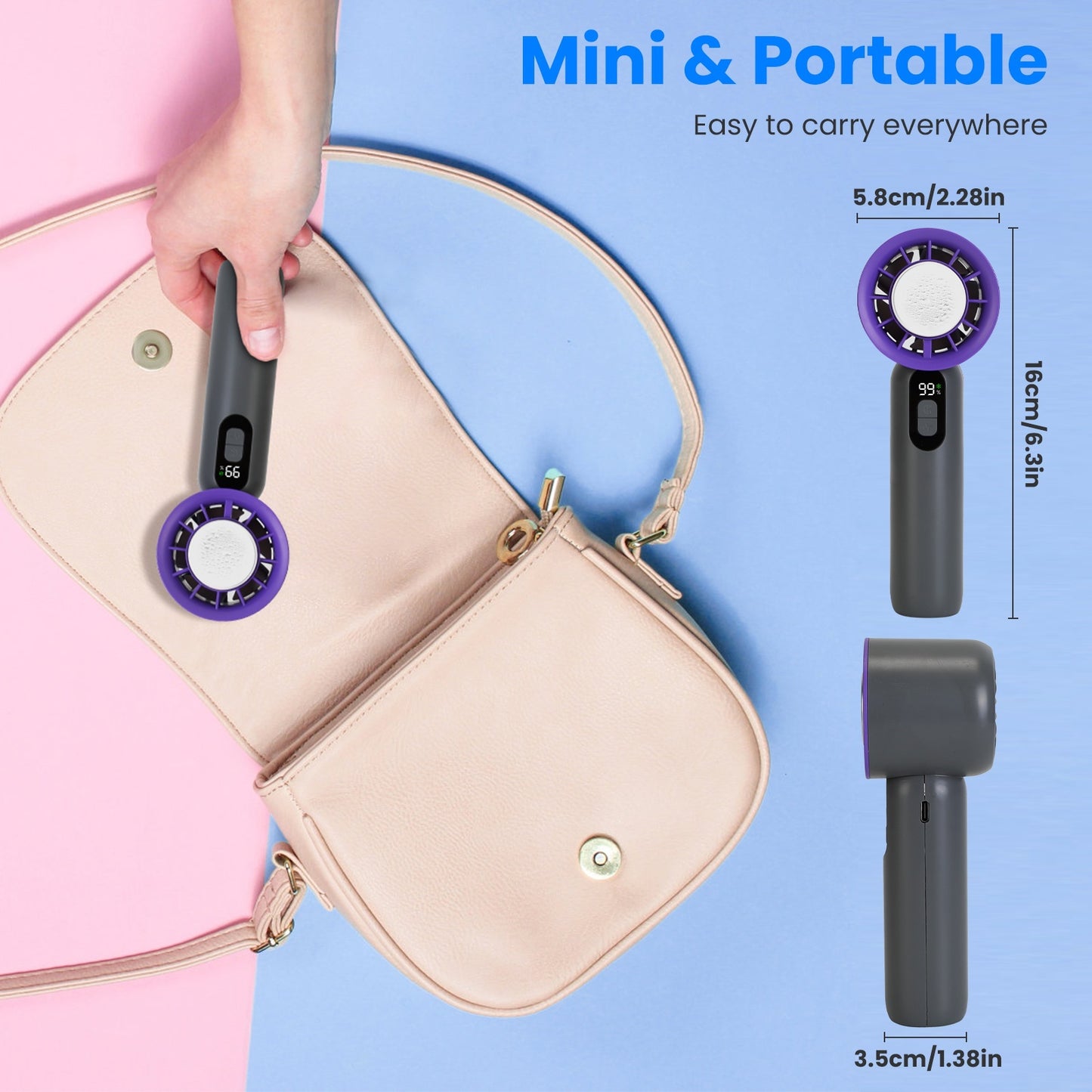 100-Speed Handheld Fan with Instant Cooling