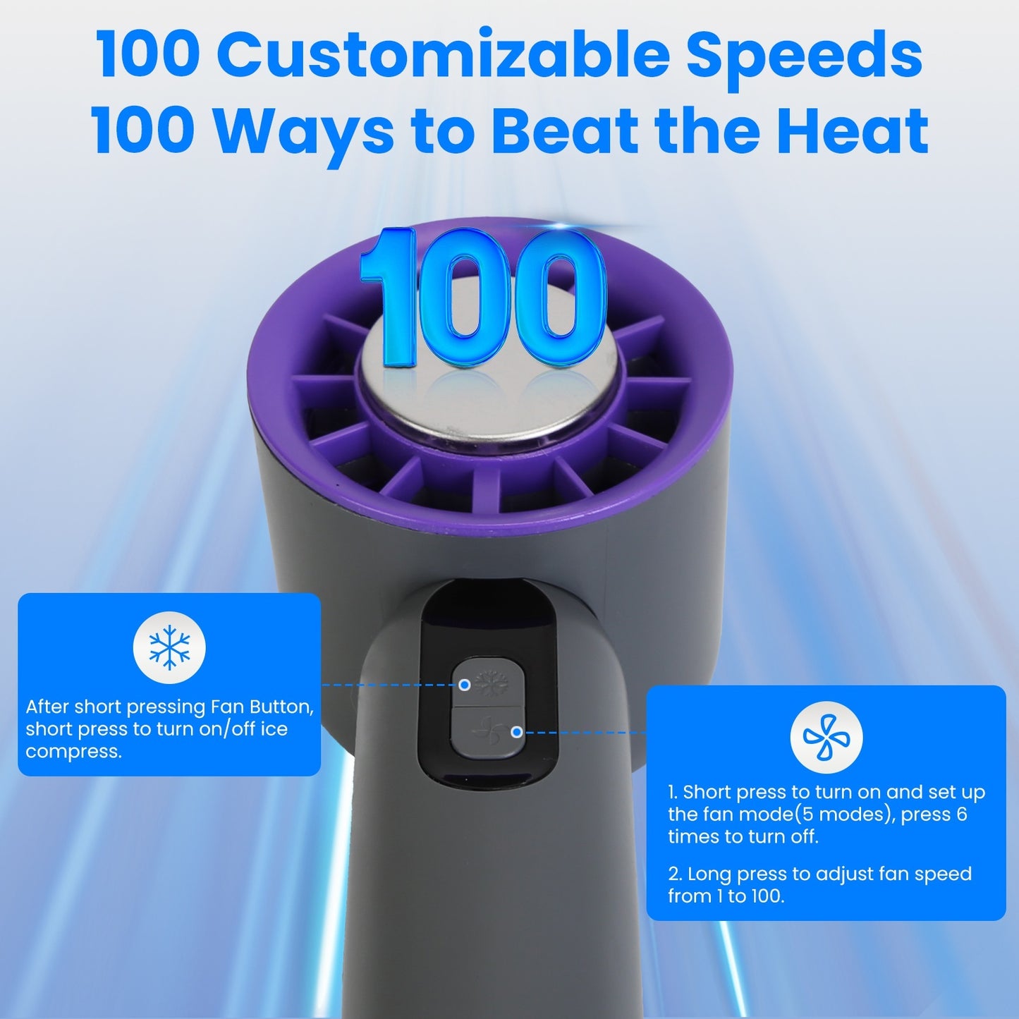 100-Speed Handheld Fan with Instant Cooling
