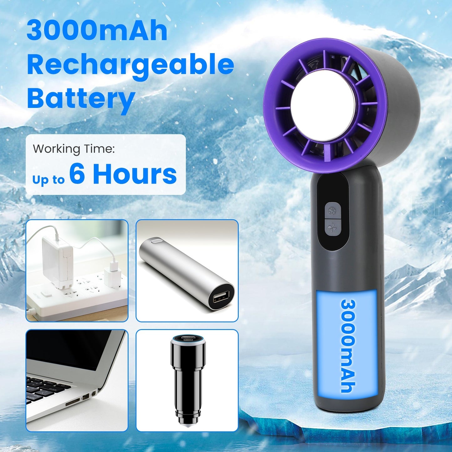 100-Speed Handheld Fan with Instant Cooling